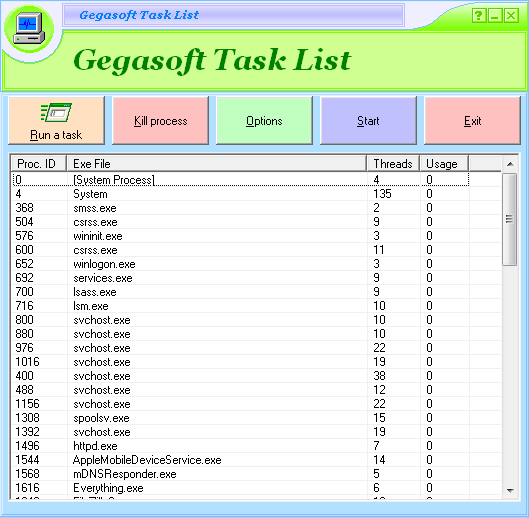 Gegasoft Task List (task manager program)